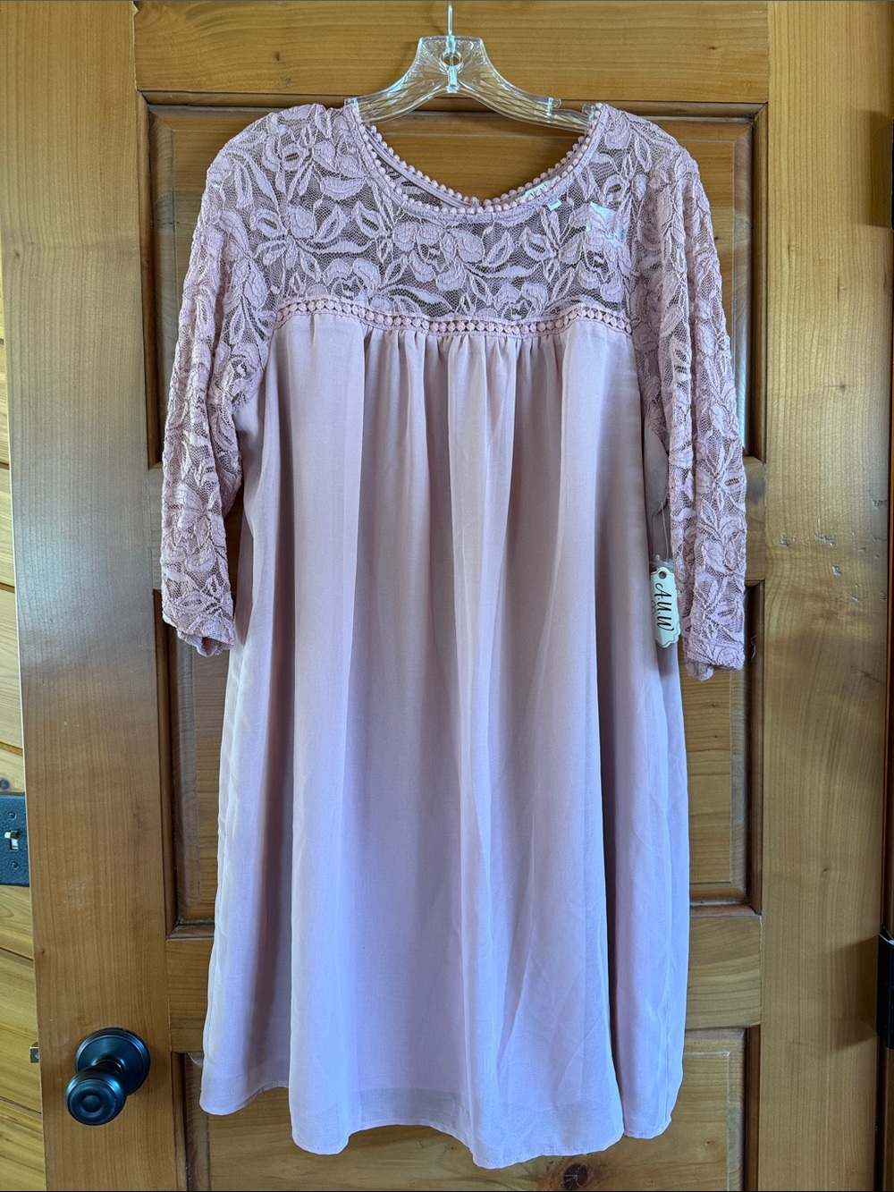 Midi Lace Yoke Dress in Dusty Pink